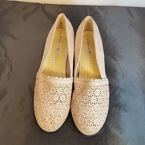 KAREN SCOTT ROUND TOE SLIP-ON RHINESTONES EMBELLISHMENT SUEDE WEDGE SHOE - Picture 2 of 15